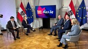Christian Stocker, Andreas Babler und Beate Meinl-Reisinger bei krone.tv und Puls24