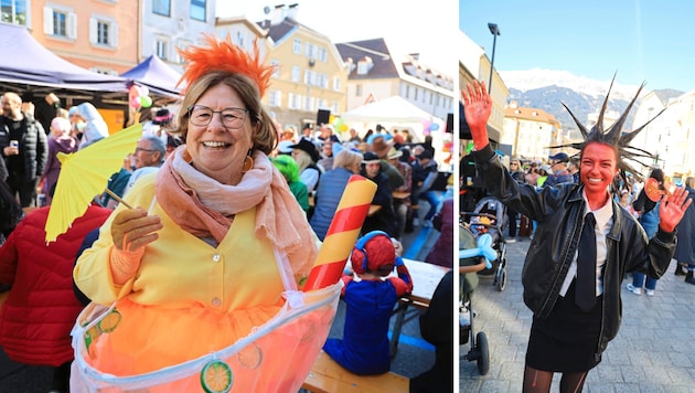 Traudi and three friends go as cocktails - she herself is the Tequila Sunrise of St. Nikolaus ("Koatlackn"). The result of seven hours of preparation is something Lisa can be proud of (right). (Bild: Birbaumer Christof)