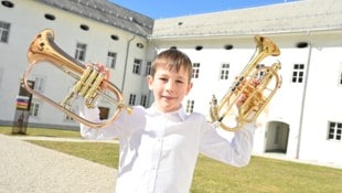 Trompeter Alexander Egarter von der MS Spittal begeisterte das Publikum und die Jury am Dienstag im Barocksaal. (Bild: Evelyn Hronek)