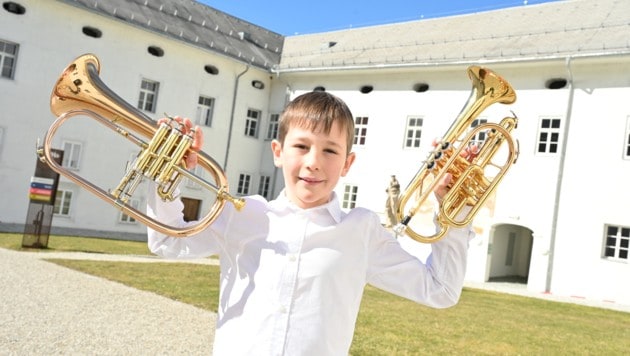 Auch Trompeter Alexander Egarter von der MS Spittal begeisterte das Publikum und die Jury am Dienstag im Barocksaal. (Bild: Evelyn Hronek)