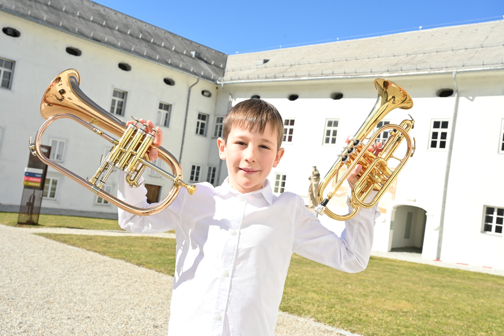 Auch Trompeter Alexander Egarter von der MS Spittal begeisterte das Publikum und die Jury am Dienstag im Barocksaal. (Bild: Evelyn Hronek)