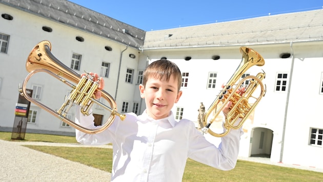 Trumpeter Alexander Egarter from MS Spittal wowed the audience and the jury in the Barocksaal on Tuesday. (Bild: Evelyn Hronek)