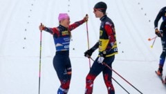 Carina Edlinger hat sich mit ihrem Guide Jakob Kainz Gold im Para-Skilanglauf der Damen geholt. (Bild: Tröster Andreas)