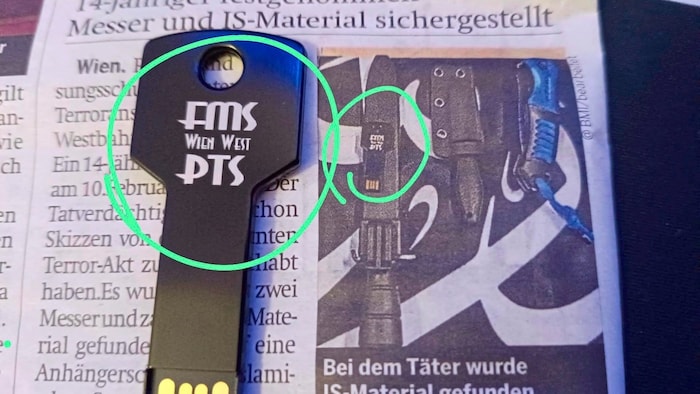 Die Schüler und Eltern erkannten den USB-Stick der Schule in den Berichten.