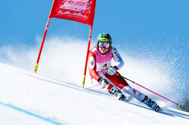 Victoria Olivier was just 0.03 seconds short of bronze in the giant slalom at the Junior World Championships in Tarvisio. (Bild: GEPA)