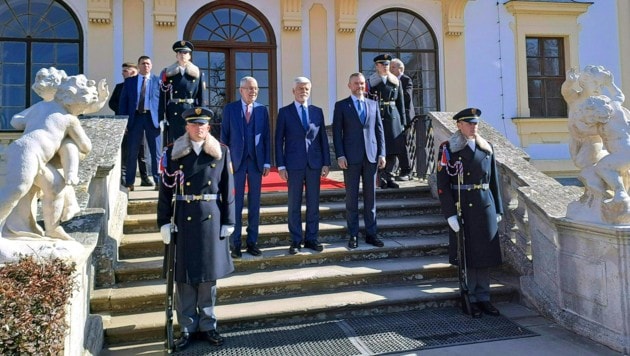 Die drei Präsidenten Alexander Van der Bellen, Petr Pavel (Tschechien) und Peter Pellegrini (Slowakei) (Bild: ALEXANDRA DEMCISIN)