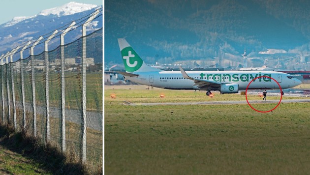 Halbnackt stürmte der Mann auf das Rollfeld – direkt auf eine Passagiermaschine zu. (Bild: privat, Christof Birbaumer, Krone KREATIV)