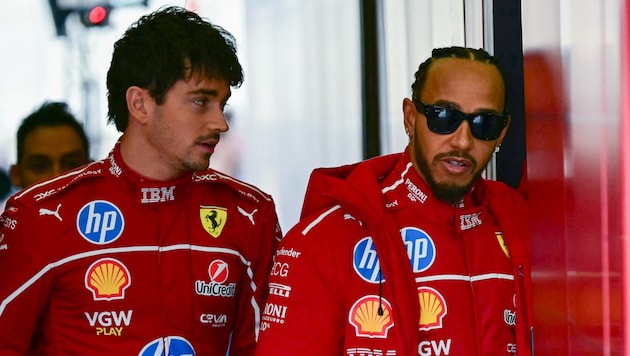 Charles Leclerc (links) hat sich über seinen neuen Teamkollegen Lewis Hamilton geäußert.  (Bild: APA/AFP/Giuseppe CACACE)