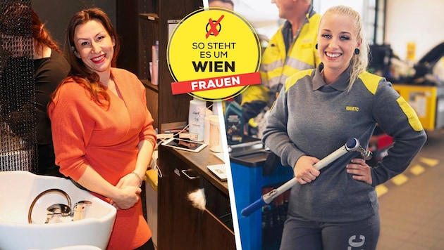 Carina Weitz (re.) und Caroline Nussbaum stehen im Berufsleben ihren Mann. (Bild: Krone KREATIV/Zwefo, ÖAMTC)