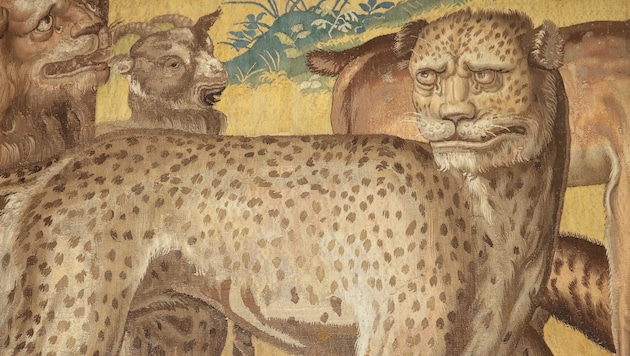 Der Leopard ist ein Detail der Tapisserie „Gott entlässt Adam ins Paradies“, 2. Viertel 17. Jh. (Bild: DomQuartier Salzburg/Nadine Ratzenberger)