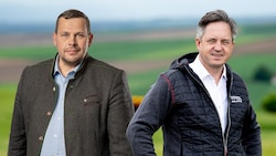 Harte Bandagen im Wahlkampf: Der Spitzenkandidat der Freiheitlichen Bauern Peter Schmiedlechner (links) und Landwirtschaftskammerpräsident Johannes Schmuckenschlager vom Bauernbund (rechts). (Bild: Krone KREATIV/Imre Antal, Alois Endl)