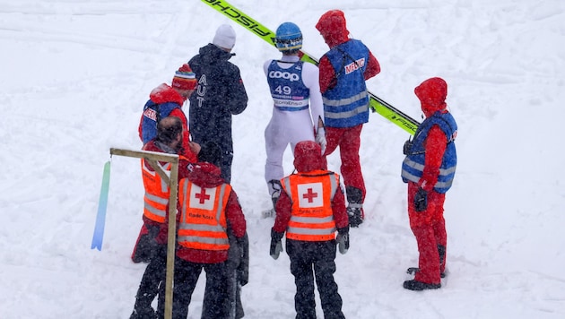 Thomas Rettenegger kam im Training auf der Großschanze in Trondheim zu Sturz. (Bild: Tröster Andreas)