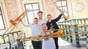 Posaunisten – Lorenz, Maximilian und Julian mit Coach Bernhard Vierbach haben es geschafft!
