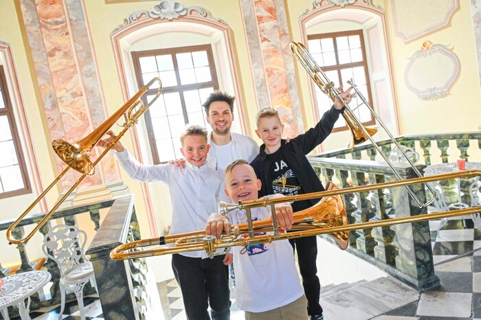 Posaunisten – Lorenz, Maximilian und Julian mit Coach Bernhard Vierbach haben es geschafft!