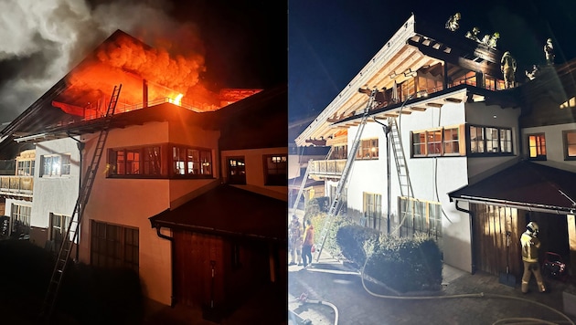 Gegen 4.30 Uhr brach der Brand aus. Rund eine Stunde dauerten die Löscharbeiten. (Bild: ZOOM Tirol)