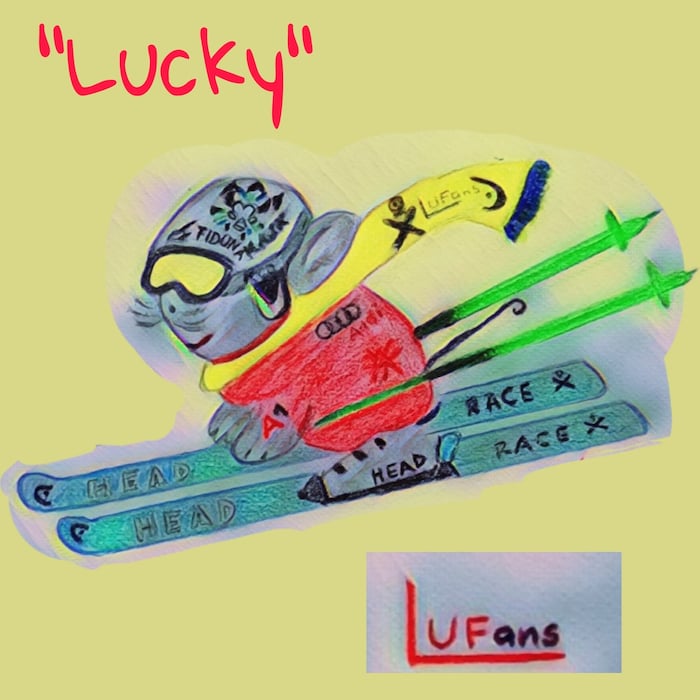 Ein Entwurf für Maskottchen „Lucky“ steht auch.