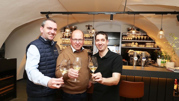 Creative leaders in the rapidly growing wine sector, which is gaining in importance everywhere: Oschep (left), Liegenfeld (center) and Zechmeister. (Bild: Reinhard Judt)