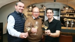 Prost auf eine neue Aufgabe: Herbert Oschep mit Andreas Liegenfeld und Christian Zechmeister, Geschäftsführer der Wein Burgenland. (Bild: Reinhard Judt)