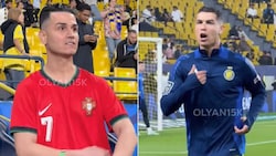 Der echte Ronaldo (re.) war mit der optischen Performance seines vermeintlichen Doppelgängers nicht ganz zufrieden. (Bild: Twitter.com/totalcristiano)