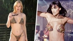 Rumer Willis posiert im legendären Glitzer-Bikini ihrer Mama Demi Moore.  (Bild: Krone KREATIV/www.pps.at Everett Collection / picturedesk.com mptv / picturedesk.com)