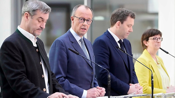 Die Verhandler Markus Söder (CSU), Friedrich Merz (CDU) und das SPD-Duo Lars Klingbeil und ...