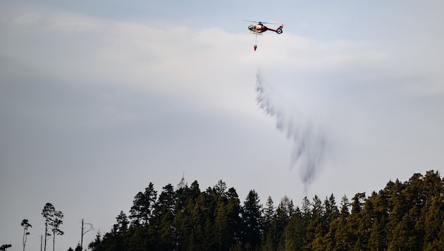 Die Flammen wüteten im Rax-Gebirge und lösten am Samstagvormittag einen Großeinsatz der Feuerwehr und Polizei aus. (Bild: MAX SLOVENCIK)