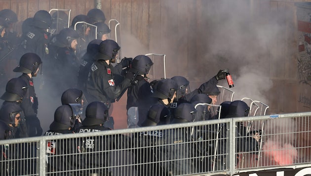 Neun Polizisten wurden verletzt. (Bild: ERWIN SCHERIAU)