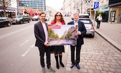 Mobilitätsagenturchef Martin Blum, Verkehrsstadträtin Ulli Sima (SPÖ) und Bezirksvorsteher Erich ...