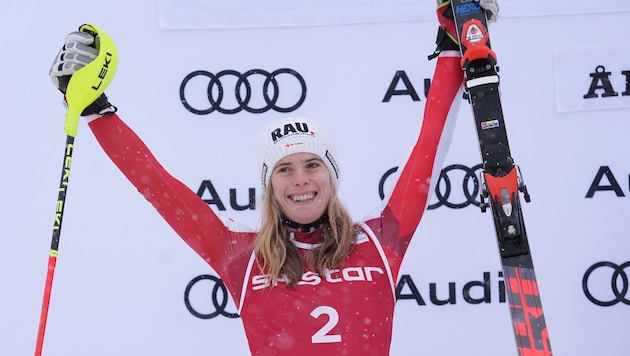 Katharina Liensberger was able to celebrate her third podium of the season in Are. (Bild: Giovanni Auletta)