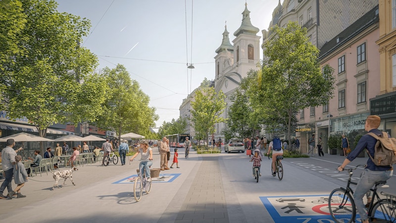 So soll die Begegnungszone am Rochusmarkt aussehen. (Bild: ZOOM visual project gmbh)