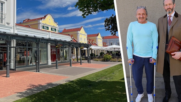 Franz Binder with his lawyer Peter Skolek. The Viennese first went shopping at the Parndorf outlet center (photo), then to dinner, after which the case becomes mysterious. (Bild: Krone KREATIV/Harald Dworak, Martin Jöchl)