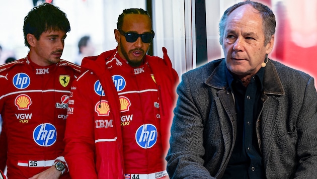 Gerhard Berger (re.) spricht über Ferrari und Lewis Hamilton (Bild: Krone KREATIV/APA/AFP/Giuseppe CACACE, GEPA Pictures)