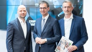 Landesrat Marco Tittler, Landeshauptmann Markus Wallner und WISTO-GF Jimmy Heinzl.