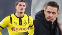 Steht Marcel Sabitzer (li.) beim BVB vor dem Aus? Sportdirektor Sebastian Kehl (re.) sprach Klartext. (Bild: AFP/APA/Ronny HARTMANN)