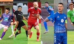 Die sechs Kapitäne der Salzburger Teams: Zia, Kircher, Perlak, Ajibade, Tandari und Pertl (von ...