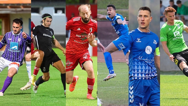 The six captains of the Salzburg teams: Zia, Kircher, Perlak, Ajibade, Tandari and Pertl (from left). (Bild: Tröster Andreas)