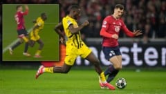 Serhiou Guirassy ging gegen Lilles Thomas Meunier leicht zu Boden. (Bild: AP/ASSOCIATED PRESS, X/lnstantFoot)