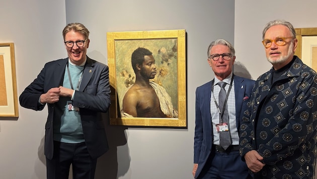 Die Kunsthändler Ebi Kohlbacher (li.) und Lui Wienerroither (mi.) sowie Klimt-Experte Alfred ...