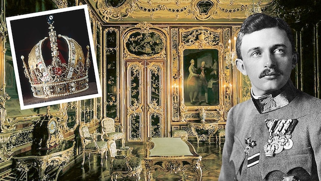 Schätze und ihr Kaiser: Karl, die Kaiserkrone und ein Prunkraum von Schloss Schönbrunn (Bild: Krone KREATIV/APA picturedesk)