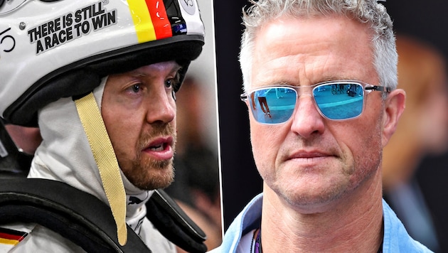 Ralf Schumacher (re.) übt Kritik an Sebastian Vettel. (Bild: Krone KREATIV/APA/AFP/Saeed KHAN, GEPA)