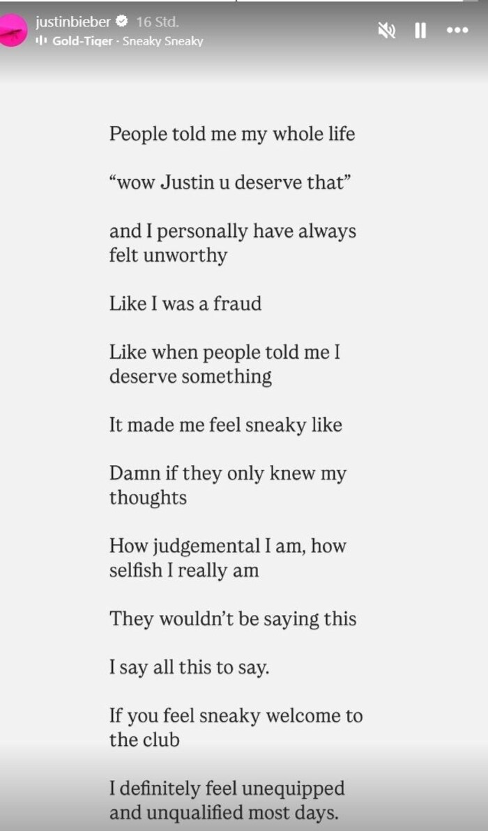 Justini Biebers Post, der seine Fans in Unruhe versetzt hat.