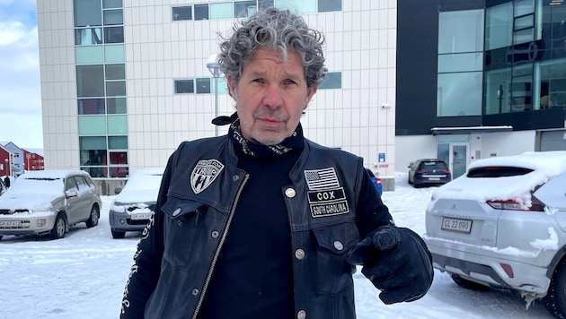 Chris Cox founded the "Bikers for Trump" movement and is now in Nuuk. (Bild: Brandl Gregor)