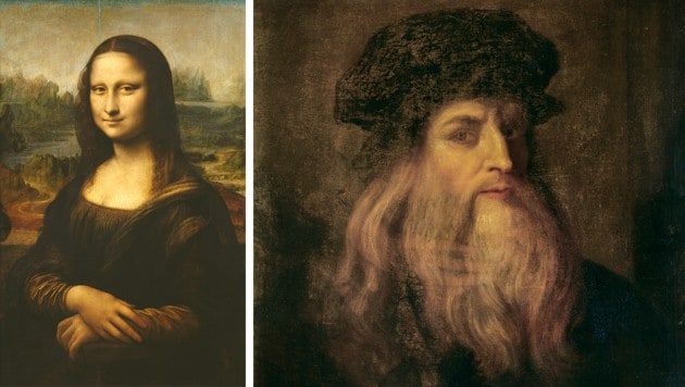 Die Mona Lisa und Leonardo (Bild: Krone KREATIV/APA picturedesk)