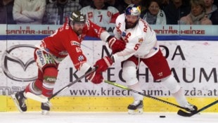 Kapitän Raffl (re.) und die Eisbullen kreuzen wie im Vorjahr im Semifinale mit Bozen die Schläger.  (Bild: Tröster Andreas)