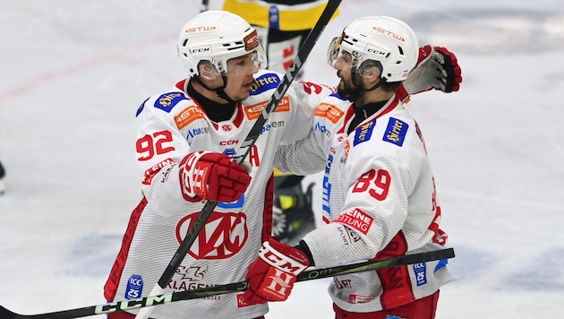 The KAC celebrated a 3:1 win in Bruneck and are now in the semifinals. (Bild: Pessentheiner Florian)