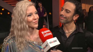 Simone Lugner und Tanzpartner Danilo Campisi nach ihrem gemeinsamen „Dancing Stars“-Debüt (Bild: krone.tv)