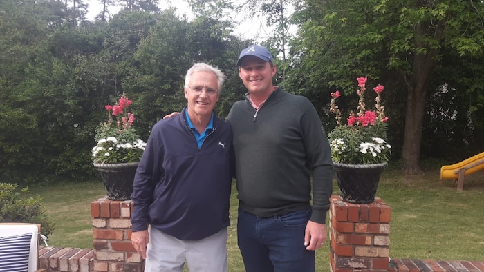 Claude Grenier (li.) mit Sepp Straka beim US Masters 2024