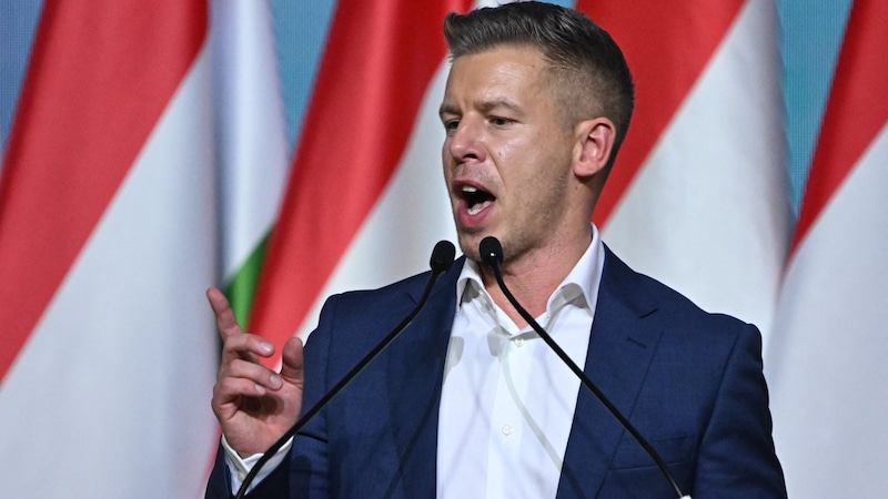 Péter Magyar bringt Orbán zunehmend in Bedrängnis. (Bild: APA/AFP/Attila KISBENEDEK)