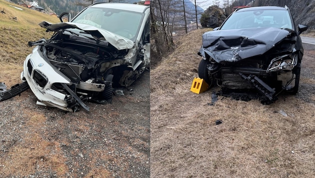 Die beiden Unfallfahrzeuge wurden schwer beschädigt. (Bild: ZOOM Tirol)