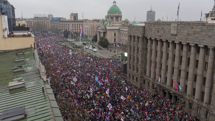 A gigantic crowd marched through Belgrade on Saturday.
